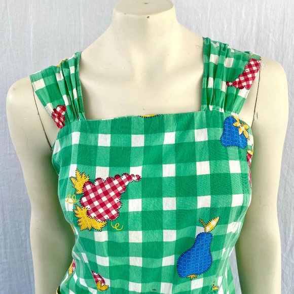 Vintage 1940s Hand Made Green Checkered Sundress - Red, Blue, Yellow and White D - Picture 2 of 7